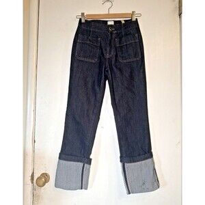 Maeve by Anthropologie Cuffed Crop High-Rise Straight Denim Blue Jeans | Size 25